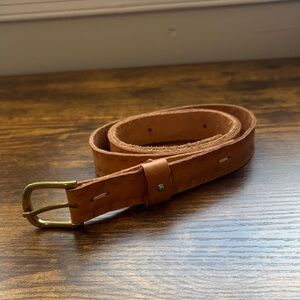 Leather Tan Belt with Brass Buckle
